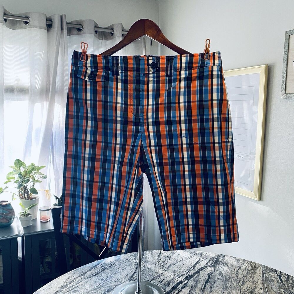 Jones New York Sport Plaid Bermuda Short 14 Orange  Stretch Golf Walking Travel